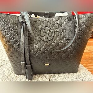 Valentino by Mario Valentino Black Embossed Logo Tote Bag